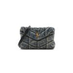 YSL LOULOU PUFFER MONOGRAM CHAIN SATCHEL BLUE BLACK 1525526 (23*15.8*5.8cm)