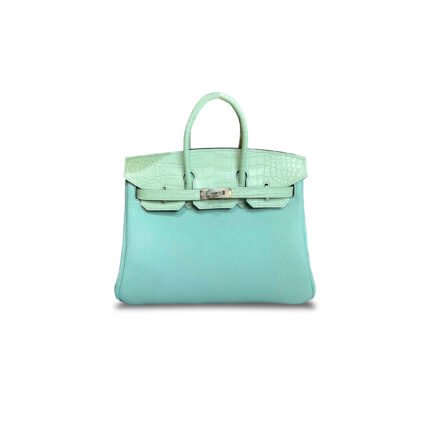 HERM�S MASTER BIRKIN 25 CROCODILE AND TOGO LEATHER MACAROON BLUE SILVER BUCKLE H076216CK13 (25*20*13cm)