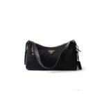 PRADA AIM�E LARGE RE-NYLON AND LEATHER SHOULDER BAG WITH PADLOCK 1BC232 (34*19.5*10cm)