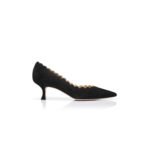 MANOLO BLAHNIK SRILASCA BLACK SUEDE SCALLOPED PUMPS 120-1218-0002