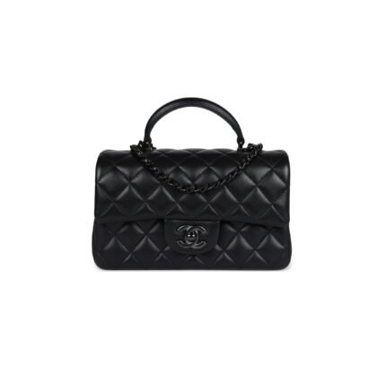 CHANEL MINI RECTANGULAR TOP HANDLE FLAP BAG SO BLACK LAMBSKIN AS2431 (20*13*6cm)
