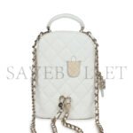 CHANEL MINI PHONE HOLDER BACKPACK WHITE CAVIAR LIGHT GOLD HARDWARE AP3753 (18*13*9cm) - Image 4