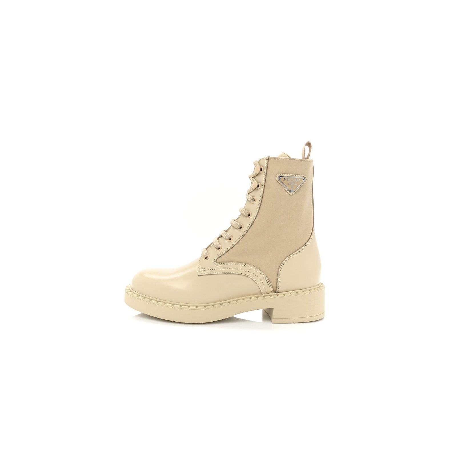 2fdc4ded9cae1db7cbff2e24f5070cbd615b2dec PRADA SPAZZOLATO RE-NYLON METAL TRIANGLE LOGO WOMENS 50MM COMBAT BOOTS 39.5 DESERTO - Image 1