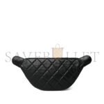 CHANEL 24A BLACK LAMBSKIN QUILTED WAIST BAG BUMBAG ENAMEL CC CHAIN AGED GOLD HARDWARE AS4113 (27*13cm) - Image 3