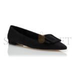 MANOLO BLAHNIK MAYSALEPUMPFLAT BLACK SUEDE BUCKLE DETAIL FLAT PUMPS 322-2402-0001 - Image 2