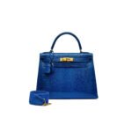 HERM�S MASTER A SHINY BLEU ROI NILOTICUS LIZARD SELLIER KELLY 28 WITH GOLD HARDWARE (28*22*10cm)