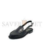 CHANEL 25P CRYSTAL CC LOGO LEATHER SLINGBACK FLAT LOAFERS SANDALS - Image 3