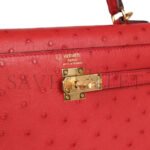 HERM�S MASTER KELLY SELLIER 28 ROUGE VIF VERSO OSTRICH GOLD HARDWARE (28*22*10cm) - Image 6