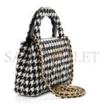 CHANEL TWEED HOUNDSTOOTH QUILTED NANO KELLY SHOPPER BLACK WHITE AS4416 (19*13*7cm) - Image 3