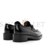 PRADA SPAZZOLATO METAL TRIANGLE LOGO 50MM LOAFERS 37.5 BLACK - Image 2