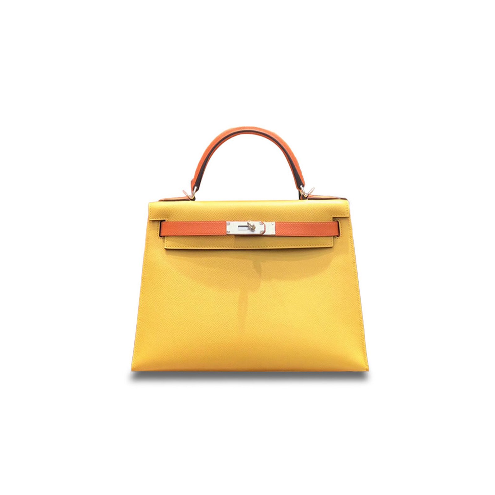 37b651e1e5e399f3d79e13f4c490ce6999338e99 HERM�S MASTER KELLY 28 EPSOM SUN YELLOW WITH ORANGE SILVER BUCKLE (28*22*10cm) - Image 1