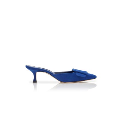 MANOLO BLAHNIK MAYSALE BLUE SUEDE BUCKLE DETAIL MULES 9XX-0246-0026