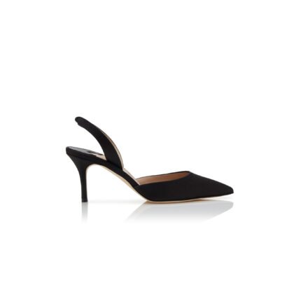 MANOLO BLAHNIK CAROLYNE 70 BLACK SATIN SLINGBACK PUMPS 423-1805-0001
