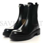 PRADA SPAZZOLATO METAL TRIANGLE LOGO 50MM CHELSEA BOOTS 38 BLACK - Image 2
