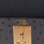 HERM�S MASTER OSTRICH HORSESHOE KELLY SELLIER 28 GRIS AGATE BLEU IRIS (28*22*10cm) - Image 4