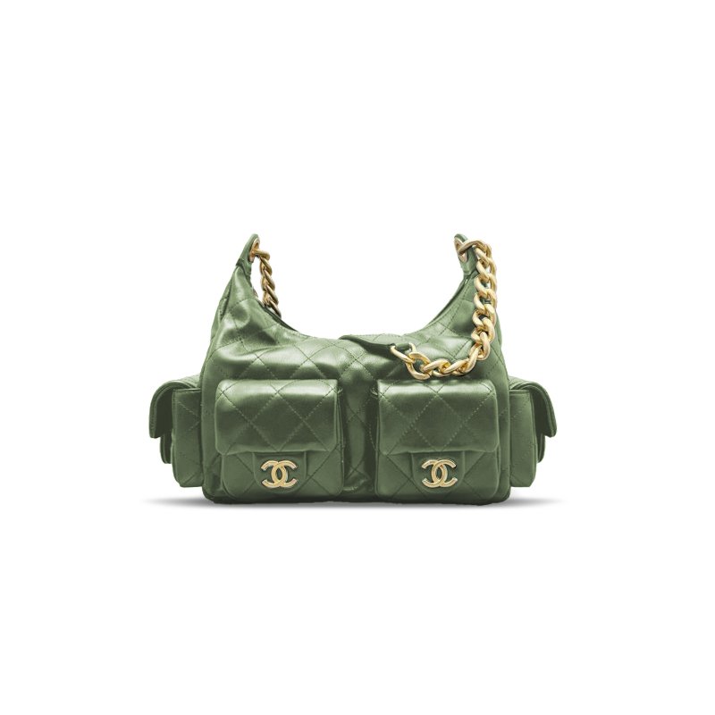 3d3e1259f5ab54c1c07d4dff5c30553818d4f9d9 CHANEL SHINY LAMBSKIN GOLD-TONE METAL GREEN AS5339 (31*22*15cm) - Image 1
