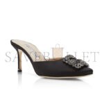 MANOLO BLAHNIK HANGISIMU BLACK SATIN JEWEL BUCKLE MULES 9XX-0726-0054 - Image 2