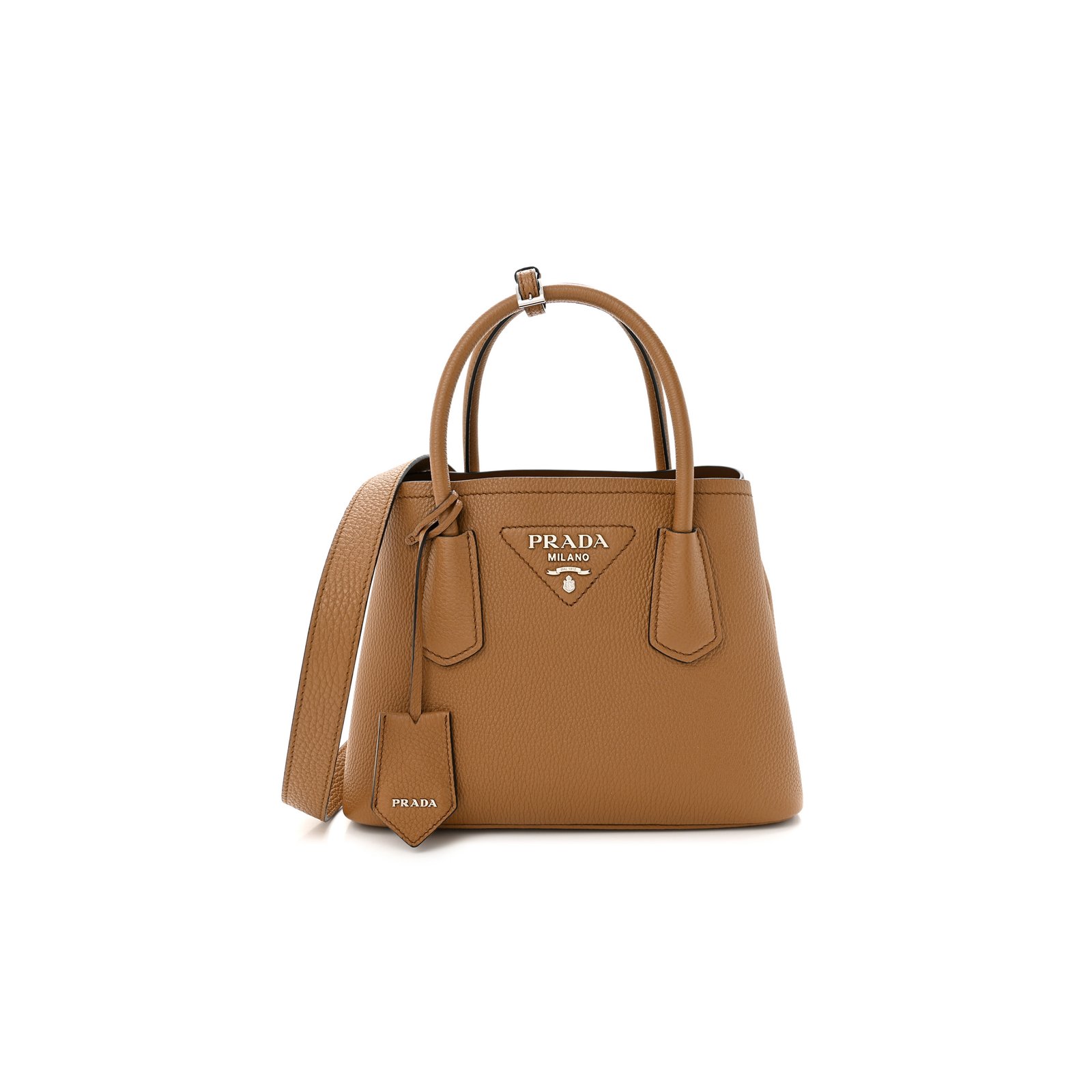 3ddb5c83519c128b845911e93dfda502acd32141 PRADA VITELLO DAINO SOFT MINI DOUBLE BAG CARAMEL (25*18*10cm) - Image 1
