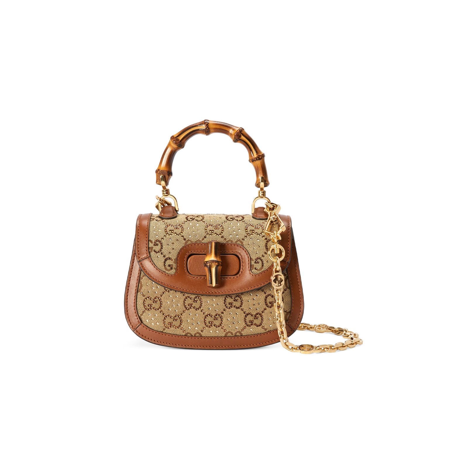 3df54643579aa20615ad47f9e064cac92a56f232 GUCCI BAMBOO 1947 CRYSTALS MINI BAG 735116 (17*12.5*8cm) - Image 1