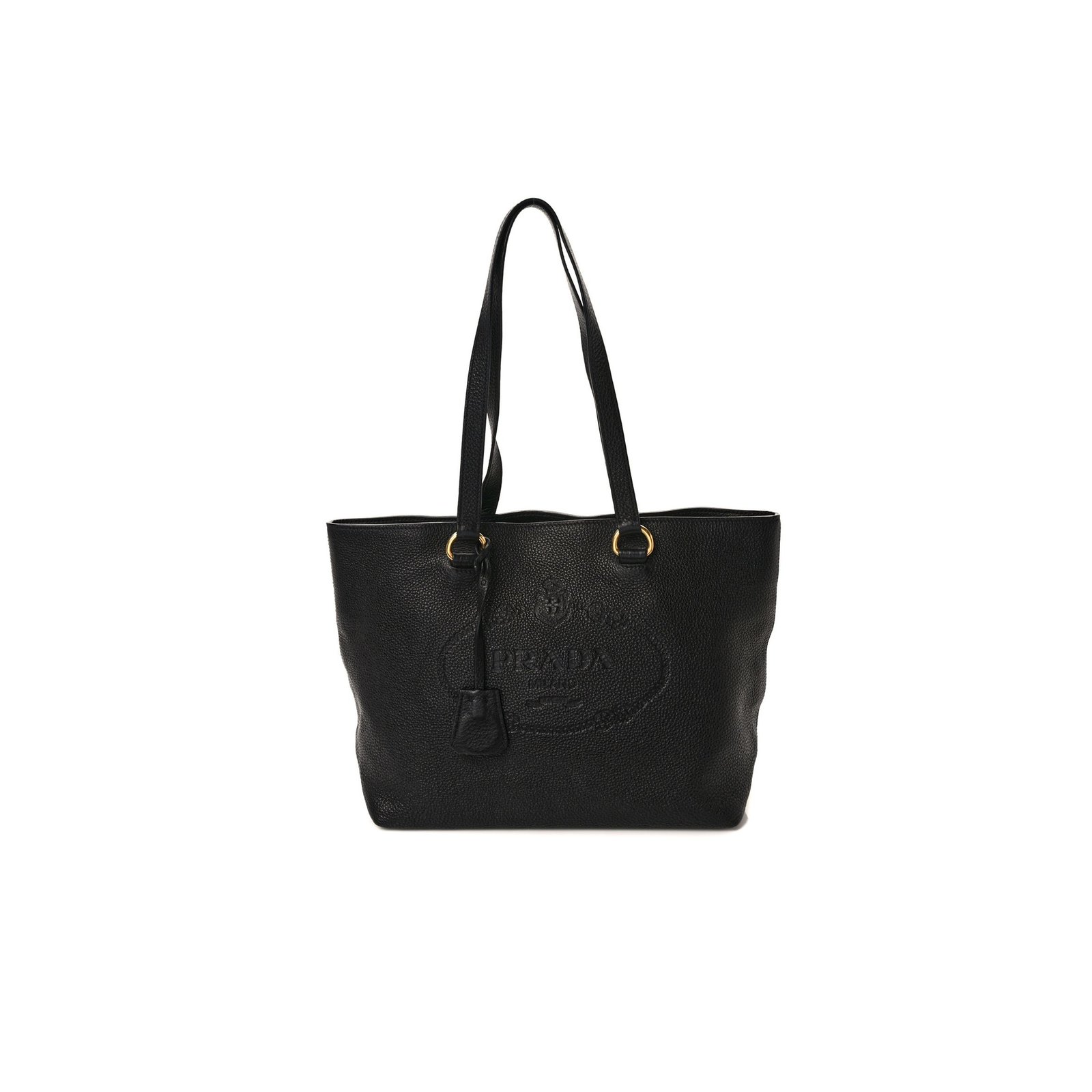 3ed814825cc81b8a34934881231cf2f46cdbdf8d PRADA VITELLO DAINO EMBOSSED LOGO TOTE BLACK (30*26*14cm) - Image 1
