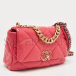 CHANEL PINK QUILTED LEATHER SMALL 19 FLAP BAG AS1160 (26*16*9cm) - Image 3