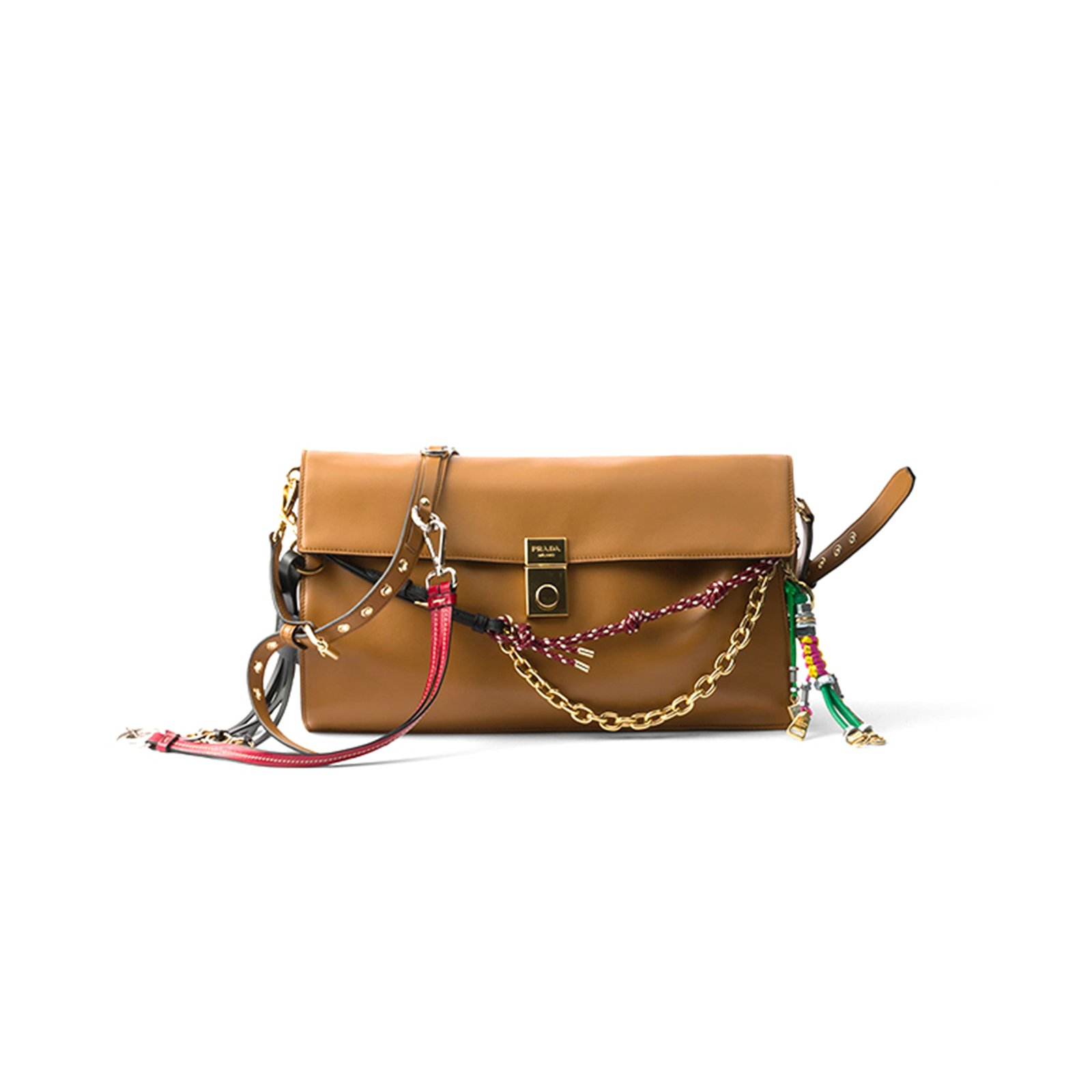 405870b074baaa68332d4d7855b9d88ac9e437e0 PRADA SOFT SOUND LARGE LEATHER SHOULDER BAG WITH CHARMS 1BD378 (35*19.5*10.5cm) - Image 1