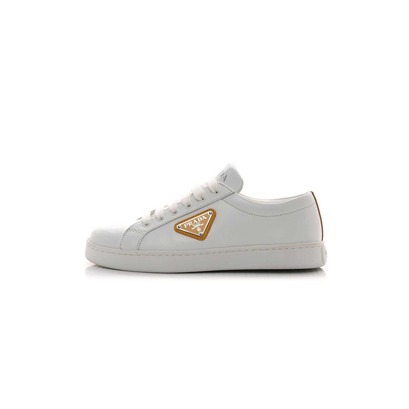 40dd14bb0045c7e8cdcf46819b5b28d8efc2ebee PRADA SPAZZOLATO ROIS METAL TRIANGLE LOGO 25MM SNEAKERS 35.5 WHITE SOLEIL - Image 1