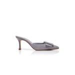 MANOLO BLAHNIK MAYSALE 70 GREY SUEDE BUCKLE DETAIL MULES 9XX-0247-0062