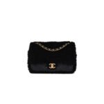CHANEL MEDIUM SHEARLING FLAP BAG BLACK LAMBSKIN BRUSHED GOLD HARDWARE (23.5*16*7.5cm)