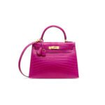 HERM�S MASTER A SHINY ROSE SCH�H�RAZADE NILOTICUS CROCODILE SELLIER KELLY 28 WITH GOLD HARDWARE (28*22*10cm)