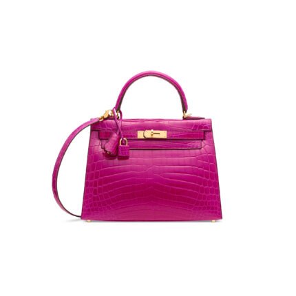 HERM�S MASTER A SHINY ROSE SCH�H�RAZADE NILOTICUS CROCODILE SELLIER KELLY 28 WITH GOLD HARDWARE (28*22*10cm)