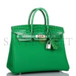 HERM�S MASTER BIRKIN 25 CROCODILE AND TOGO LEATHER BAMBOO GREEN SILVER BUCKLE H076216CK21 (25*20*13cm) - Image 3