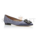 MANOLO BLAHNIK HANGISIFLAT GREY SATIN JEWEL BUCKLE FLAT PUMPS 9XX-0348-0034 - Image 2