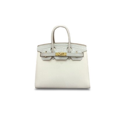 HERM�S MASTER BIRKIN 20 CROCODILE AND CALF LEATHER MILKSHAKE WHITE GLACIER WHITE GOLD BUCKLE H076210CK01 (20*16*11cm)