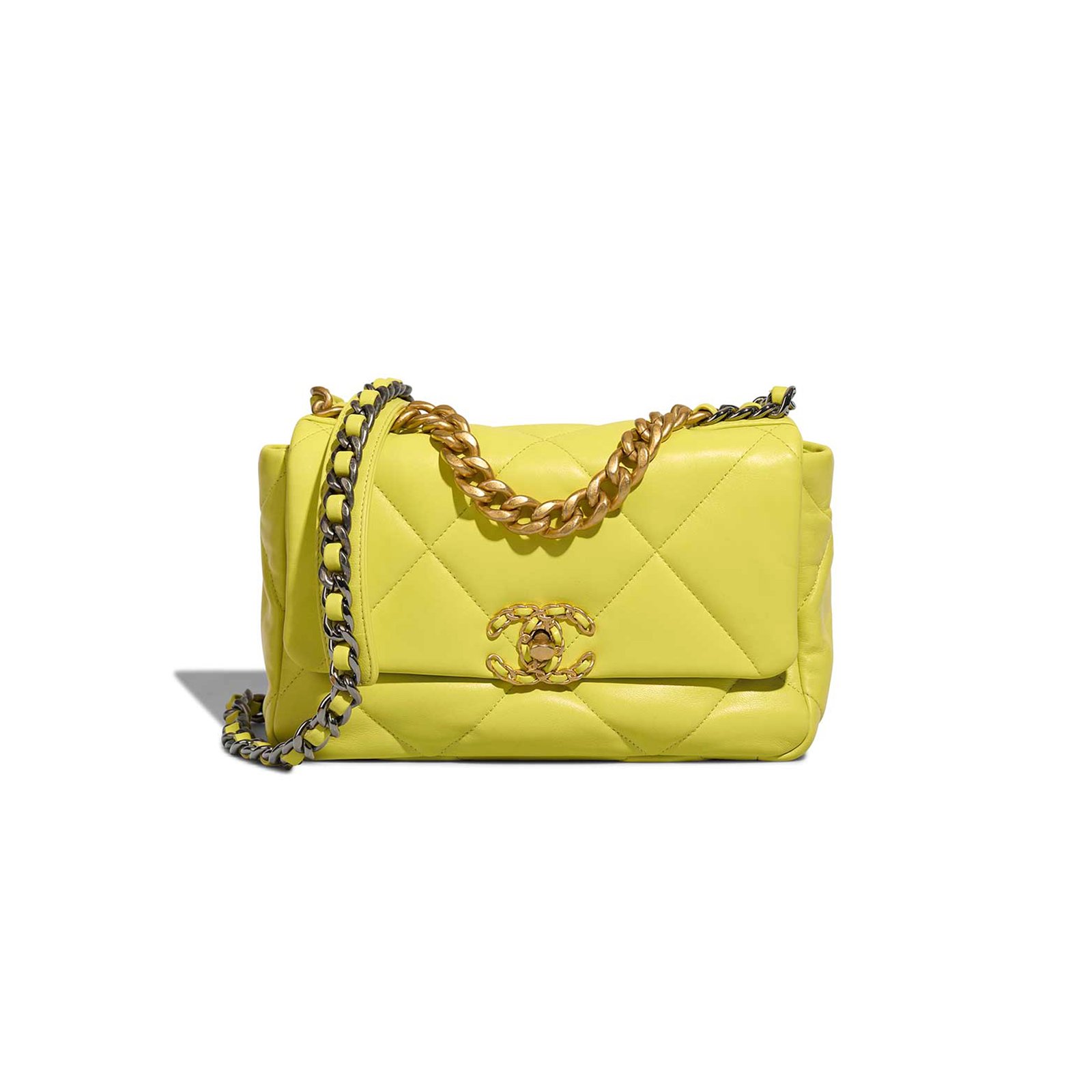 46d2e4fc8091fb82c4d9d11af780dd7242ec0748 CHANEL 19 FLAP BAG LAMB LIME YELLOW AS1160 (26*16*9cm) - Image 1