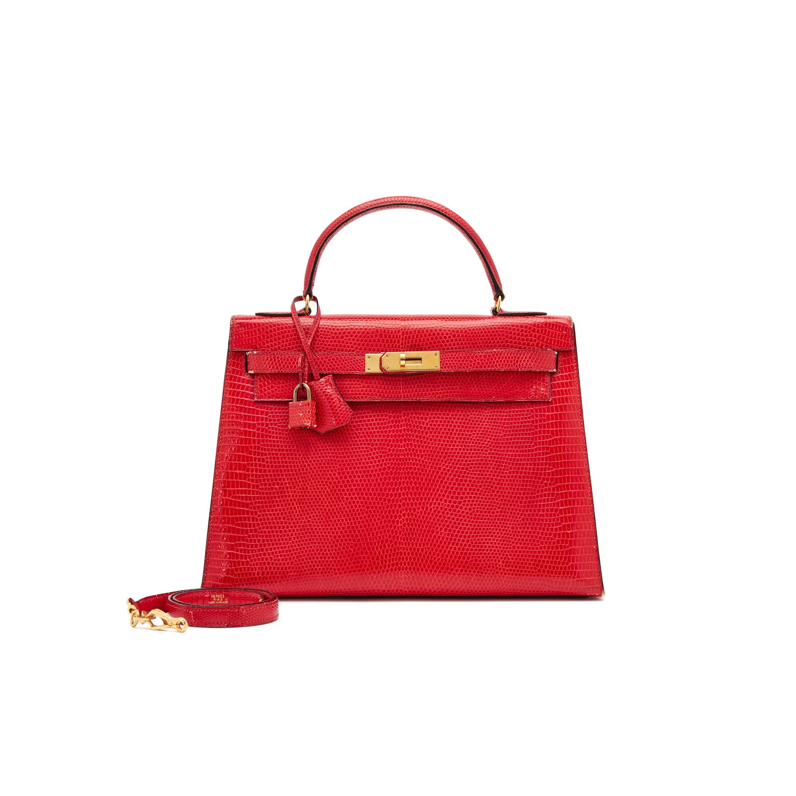 487ceb4f20946f36bd4087e893df313b0c14a8ac HERM�S MASTER FLAG RED LIZARD KELLY 28 GOLD HARDWARE (28*22*10cm) - Image 1