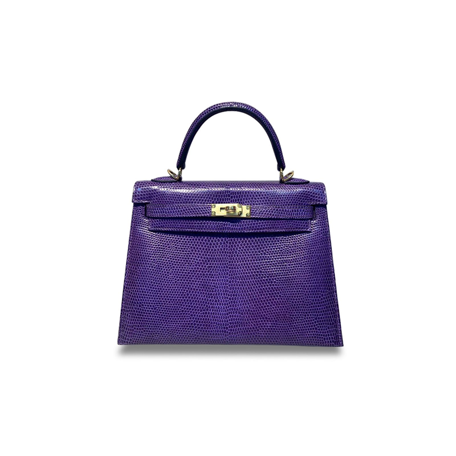 488516f93d299a46a8a4587550962080212b3be2 HERM�S MASTER KELLY 25 LIZARD VIOLET GOLD BUTTON (25*17*7cm) - Image 1