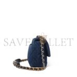 CHANEL BLUE QUILTED DENIM 19 FLAP BAG RUTHENIUM, BRUSHED GOLD AND PALE GOLD HARDWARE AS1160 (26*16*9cm) - Image 3