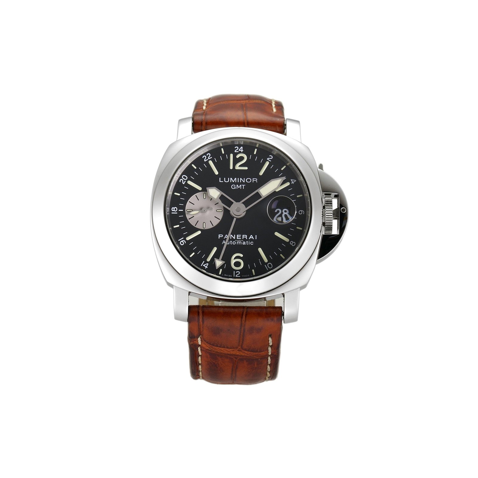 4ec2a7c639ad4ec1e5cc2e05461fdbaad8d02187 PANERAI LUMINOR GMT AUTOMATIC 44MM GMT STEEL BLACK DIAL WATCH PAM00088 - Image 1