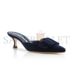 MANOLO BLAHNIK MAYSALE NAVY BLUE SUEDE KITTEN HEEL MULES 9XX-0246-0006 - Image 2