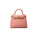 HERM�S MASTER KELLY 25 OSTRICH CERAMIC PINK GOLD HARDWARE (25*17*7cm)