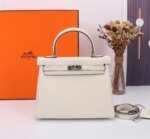 Hermès Kelly Togo Calf Sliver hardware Milkshake white size: 25Cm/ 28Cm