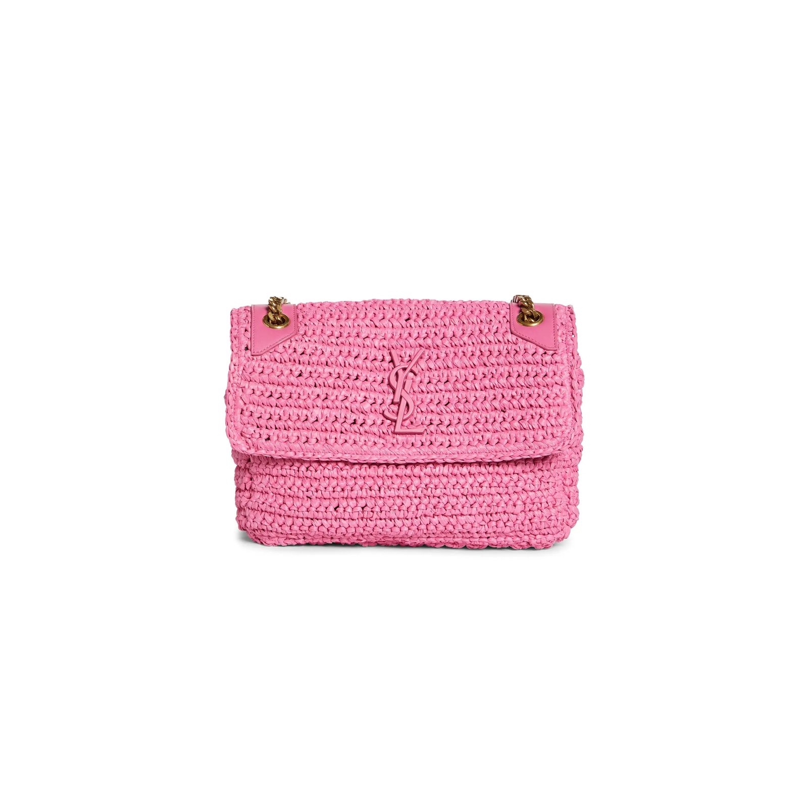 51c185aa06d99660db243a76526c44db311ba7ac YSL NIKI RAFFIA SHOULDER BAG IN PINK 6156495 (22*16.5*12cm) - Image 1