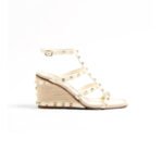 VALENTINO ROCKSTUD WEDGE SANDAL IN CALFSKIN WITH CORNELY EMBROIDERY 80MM 6W0S0IJ8HJQ_098