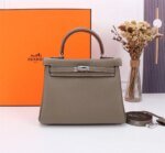 Hermès Kelly Togo Calf Sliver hardware Elephant grey size: 25Cm/ 28Cm