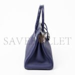 HERM�S MASTER BIRKIN 25 CROCODILE AND TOGO LEATHER STORM BLUE SILVER BUCKLE H076216CK23 (25*20*13cm) - Image 5