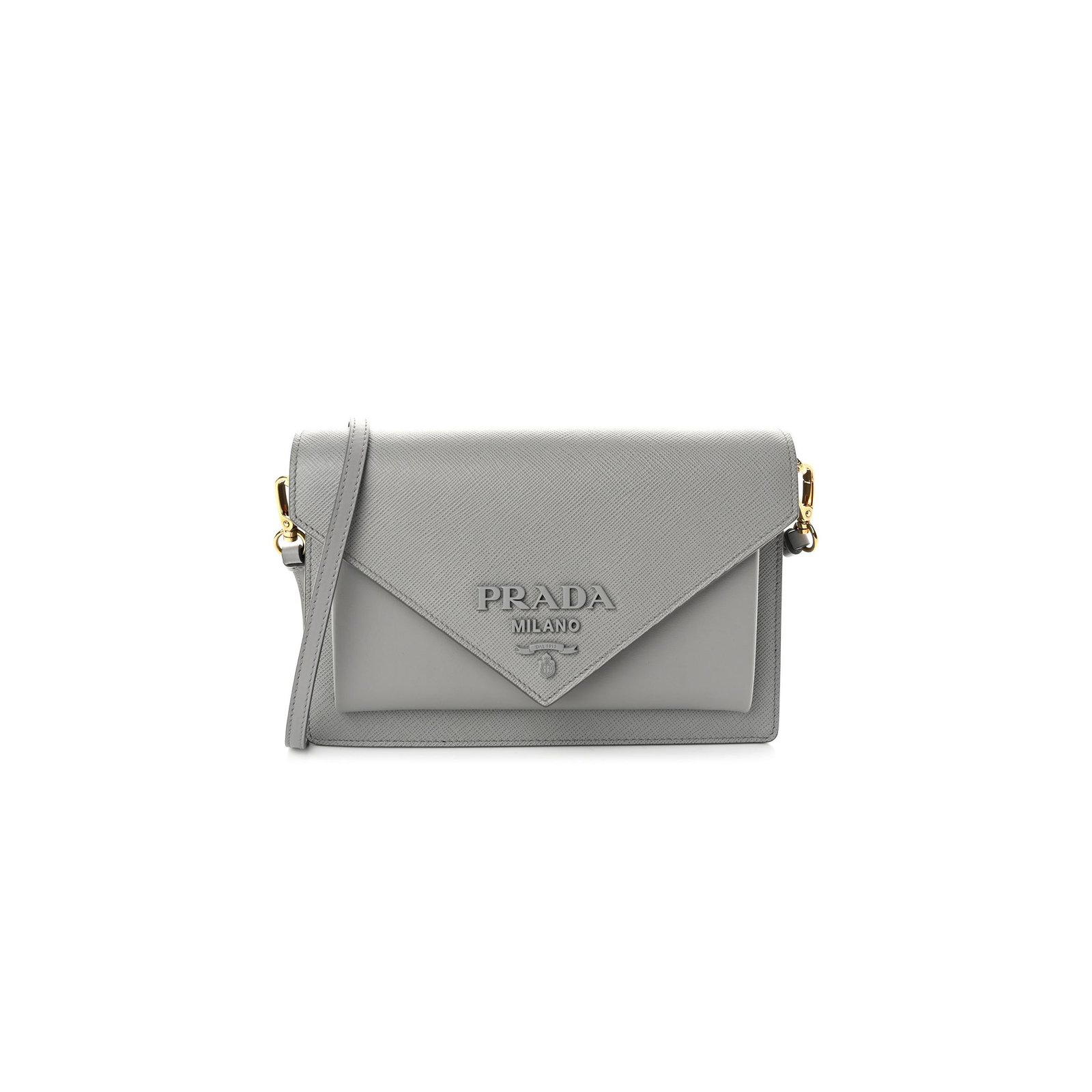 582db4b6585bcab3da5076c0a287a72315b62a0a PRADA CITY CALFSKIN SAFFIANO ENVELOPE FLAP WITH CHAIN NUBE (20*13*4cm) - Image 1