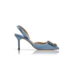 MANOLO BLAHNIK HANGISLI LIGHT BLUE SATIN JEWEL BUCKLE SLINGBACK PUMPS 419-0473-0014