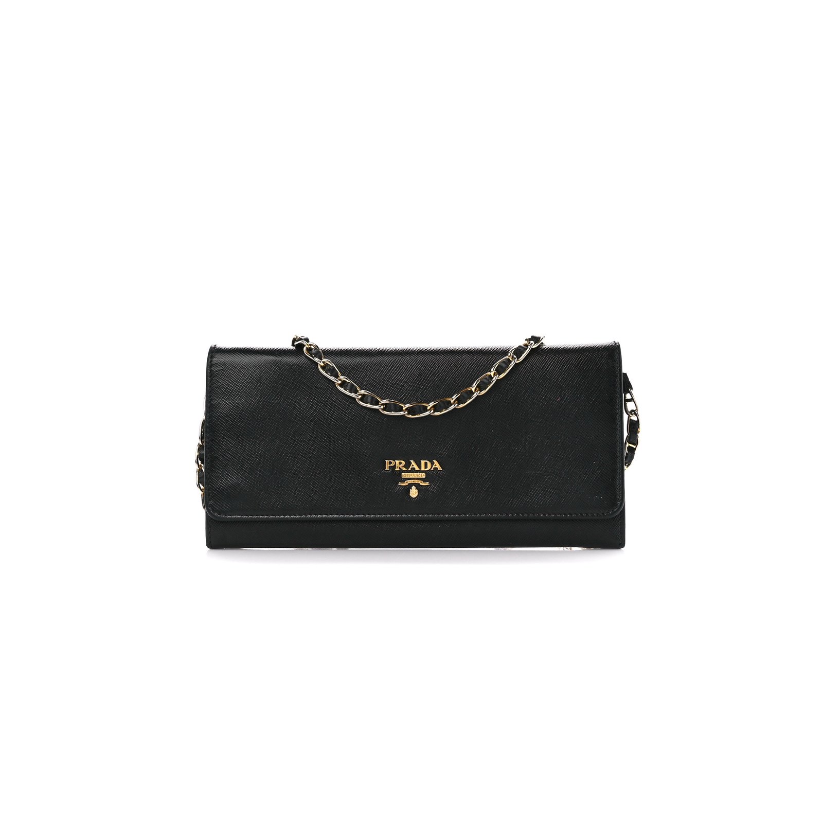 59ac65743e996e6bf8c59912e606fa8d3a709032 PRADA SAFFIANO METAL ORO CHAIN WALLET BLACK (21*11*2cm) - Image 1