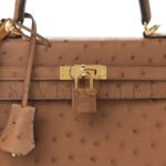 HERM�S MASTER KELLY 25 OSTRICH LEATHER VELVET GREEN AND ROYAL BLUE BRUSHED GOLD BUCKLE (25*17*7cm) - Image 5